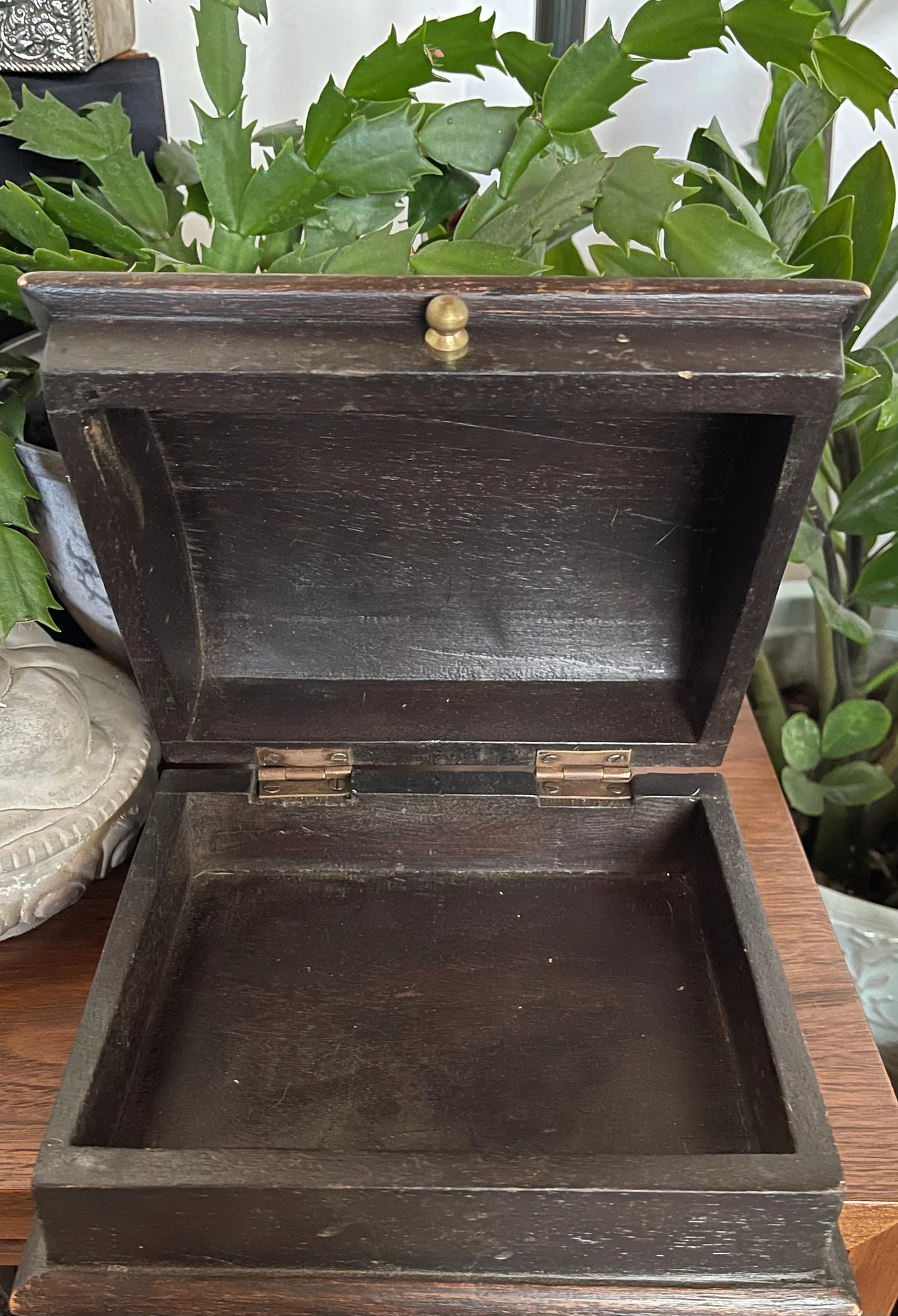 Unique Primitive Inlaid Wooden Box, Old World Vintage