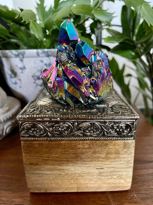 Gorgeous Rainbow Aqua Aura Quartz Crystal Cluster, Crystal Magic