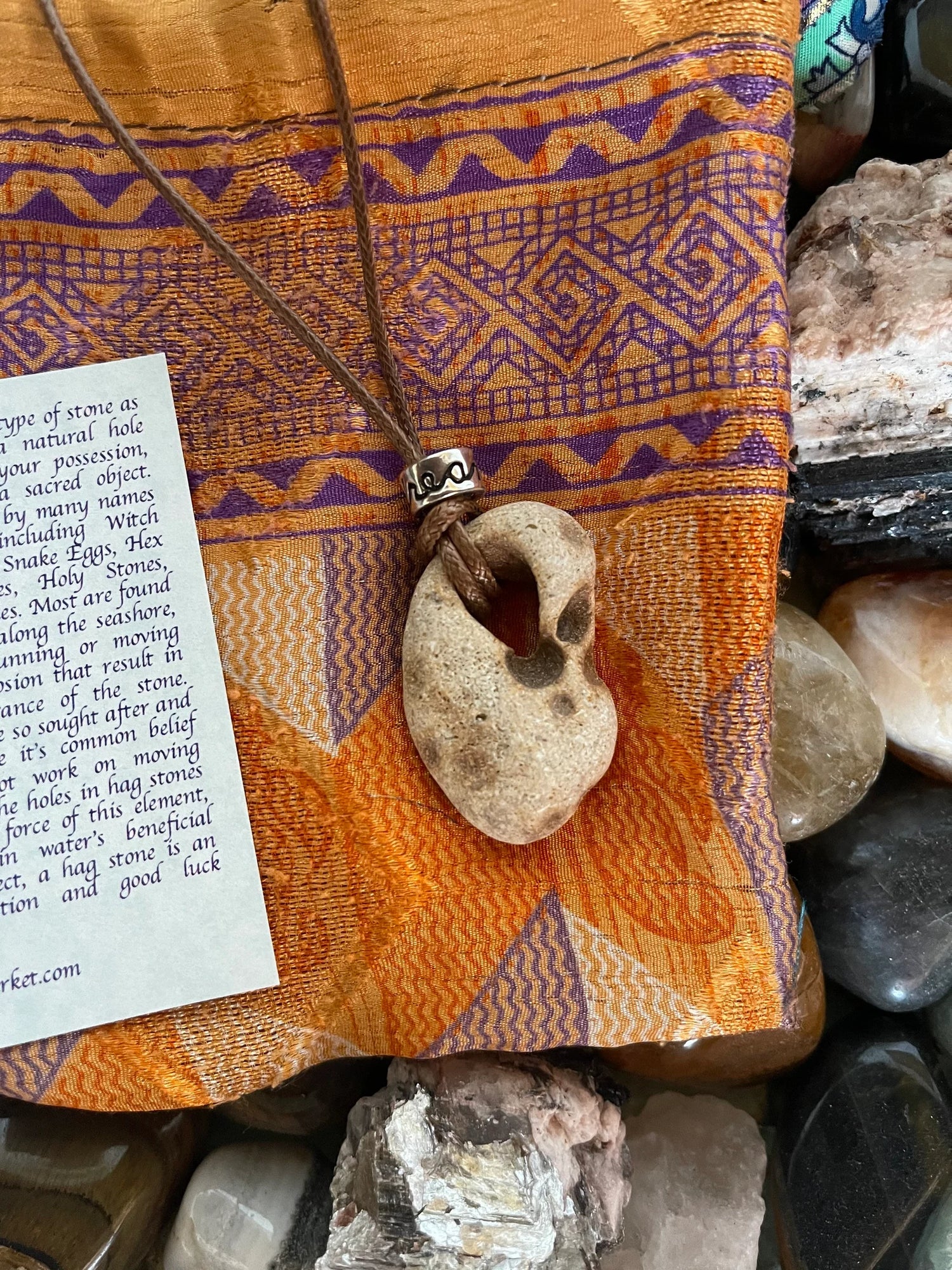 Hag stone pendant, raw stone necklace, rock, jewlelry,found pebble pendant, simple natural necklace,beach rock jewelry