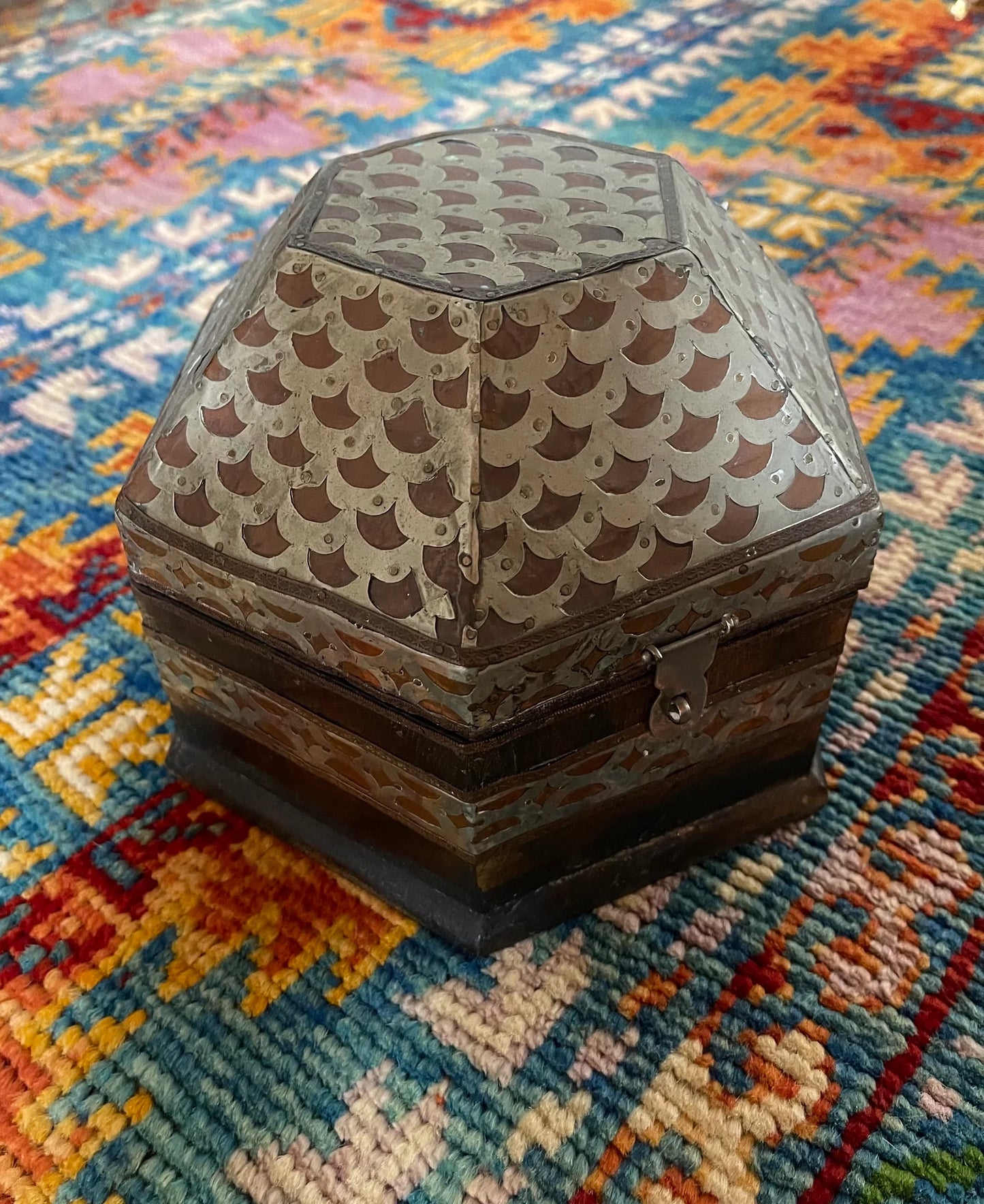 Unique Vintage Hexagon Box, Old World Vintage