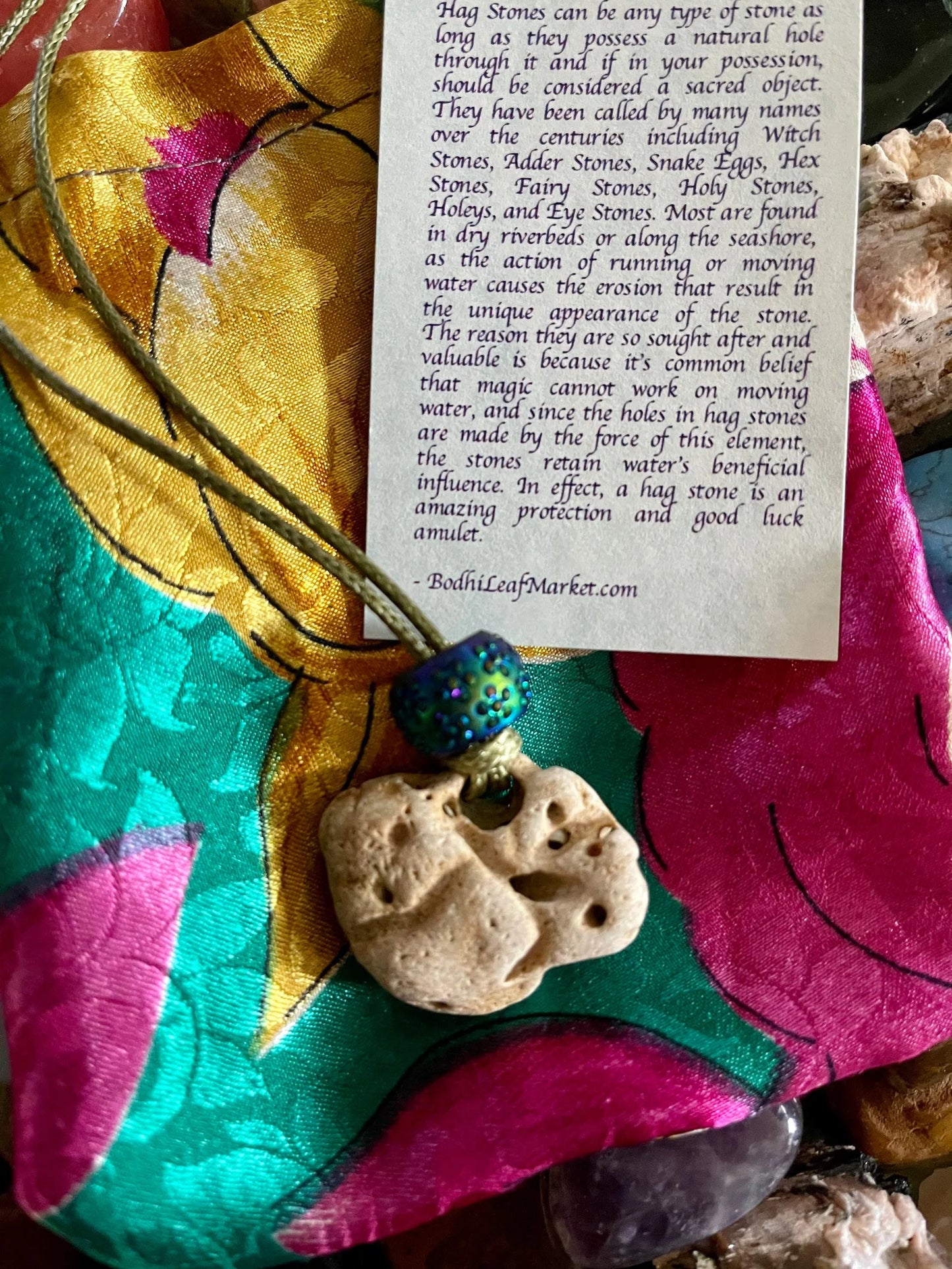 Spirited Bohemian Water Magic Amulet, Hag Stone Necklace, Wishing Stone Pendant, Hex Stone, Witches Stone, Beach Stone, Water Energy