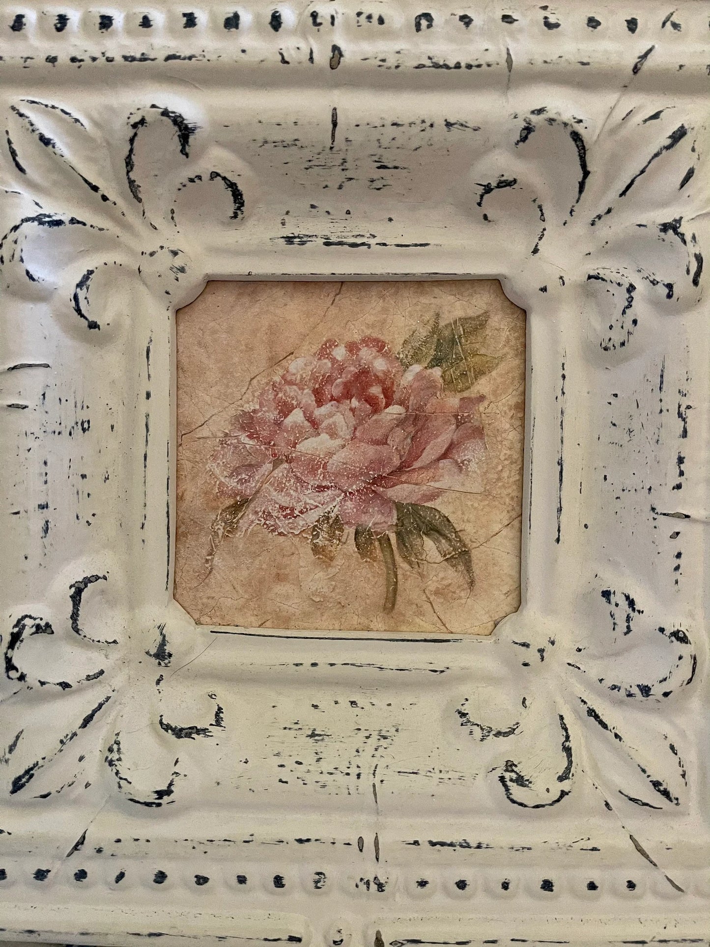 Shabby Chic Faux Tin Looking Wall Decor, Peony Flower, Home Decor
