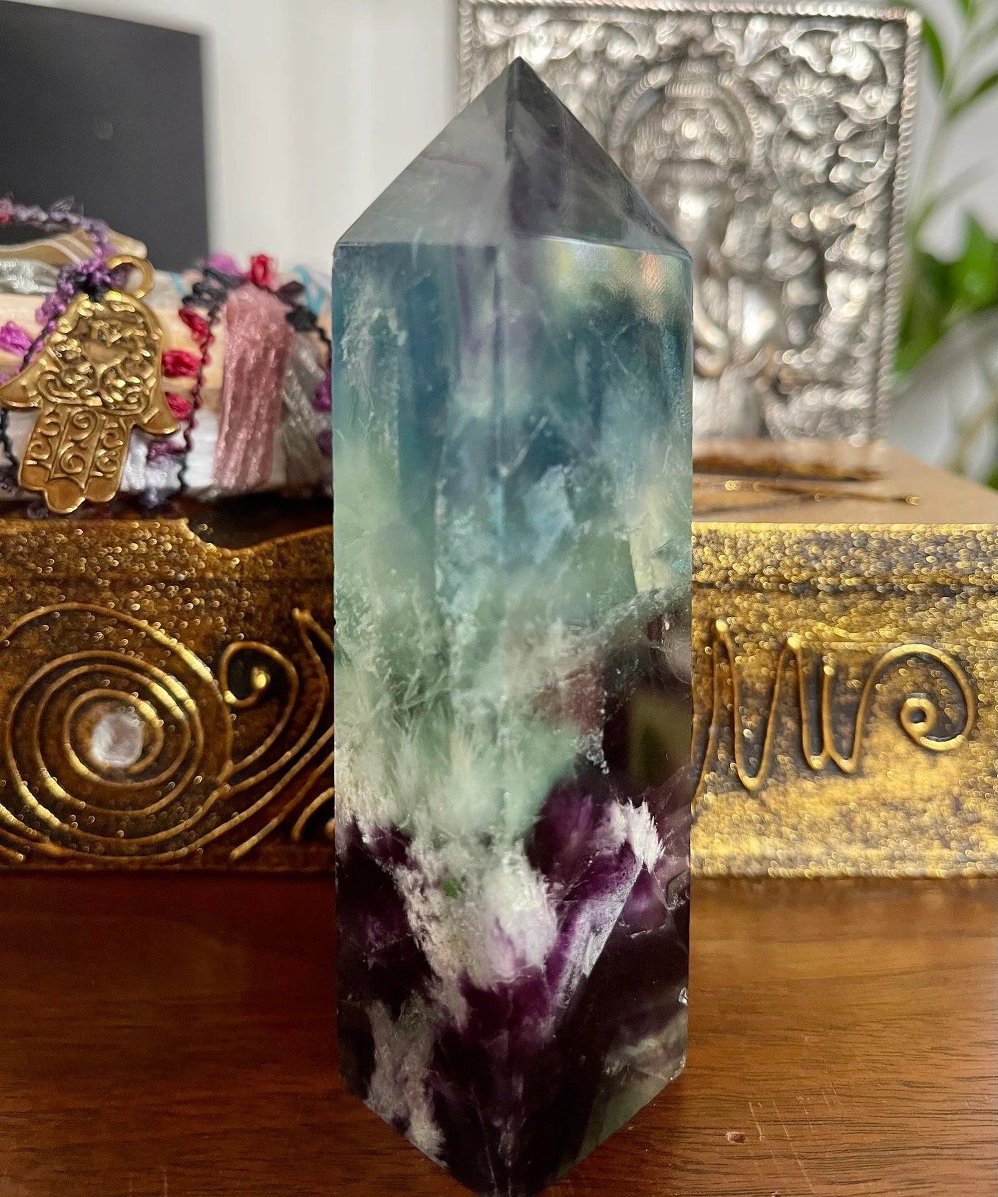 High Quality Rainbow Fluorite Tower, Bodhi Crystal Magic