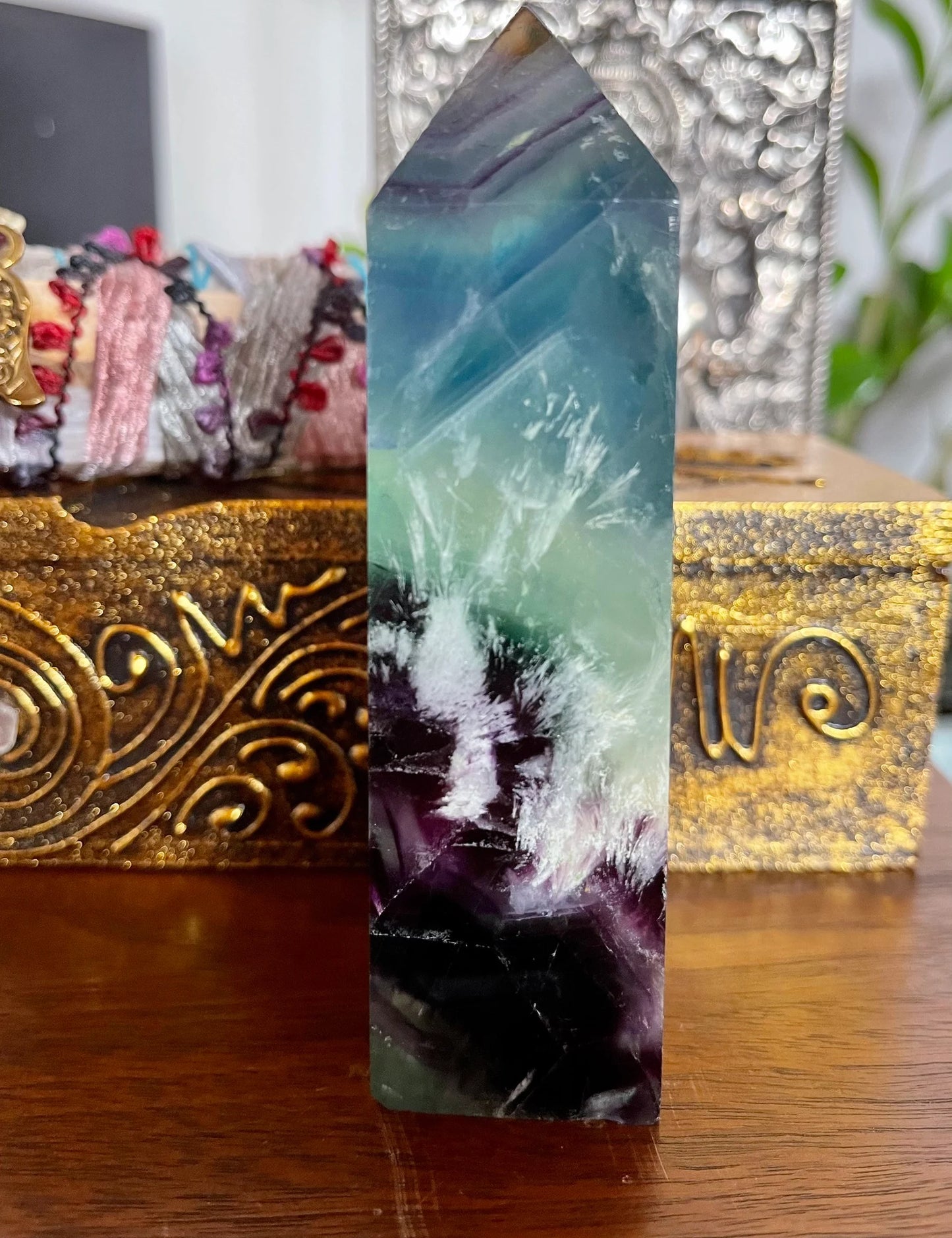 High Quality Rainbow Fluorite Tower, Bodhi Crystal Magic