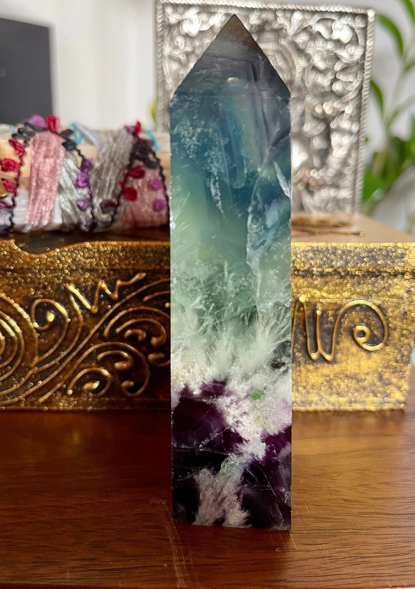 High Quality Rainbow Fluorite Tower, Bodhi Crystal Magic