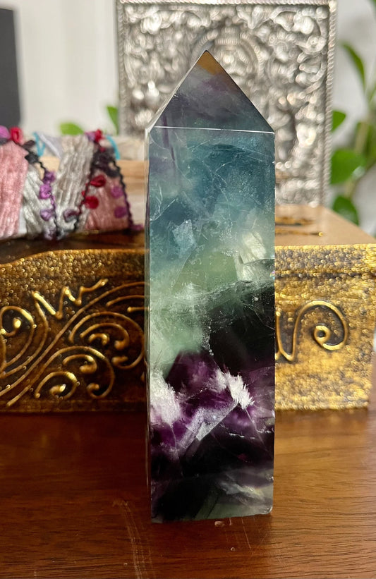 High Quality Rainbow Fluorite Tower, Bodhi Crystal Magic