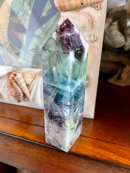 High Quality Rainbow Fluorite Tower, Bodhi Crystal Magic