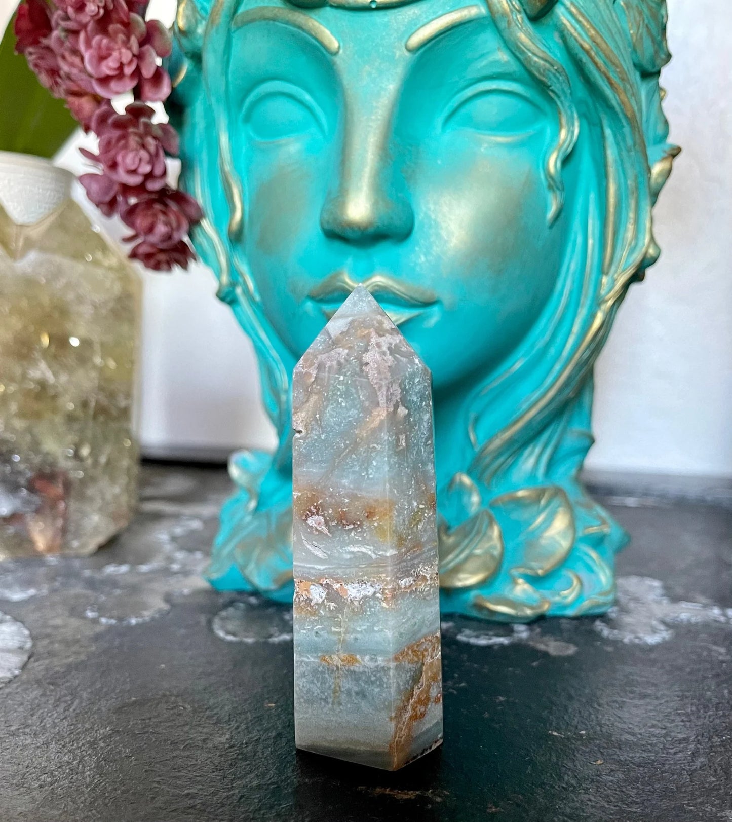 Natural Amazonite Tower, Interesting Patterns, Bodhi Crystal Magic