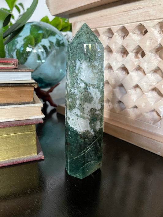 Gorgeous Patterns and Druzy Moss Agate Tower, Bodhi Crystal Magic