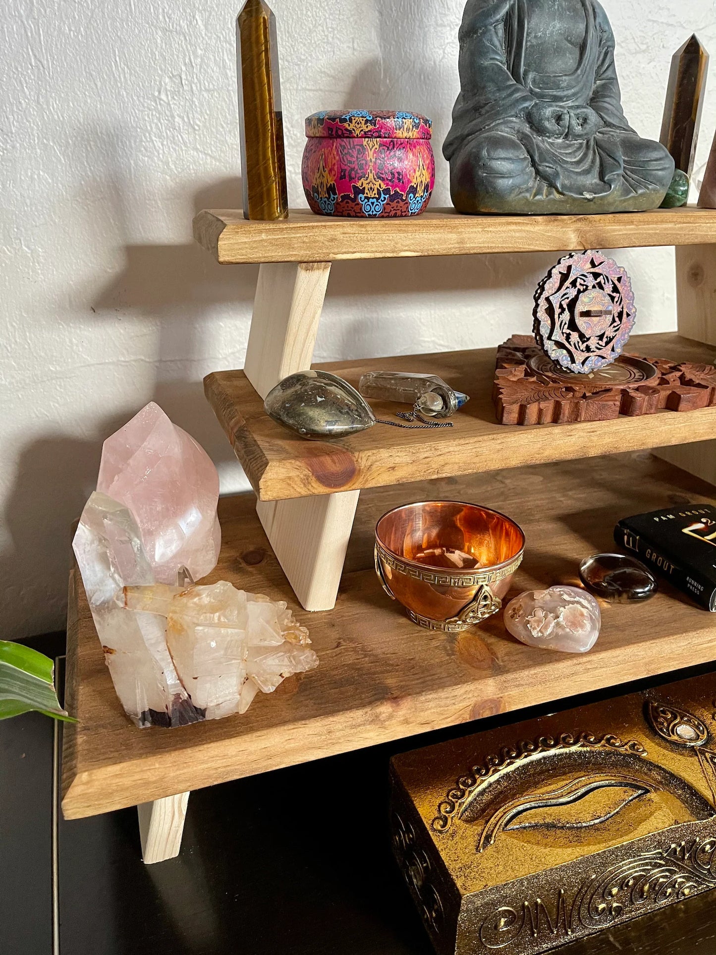 One of a Kind Knotted Boards, Hand Crafted Three Tier Meditation Table Set, Bodhi Home Decor