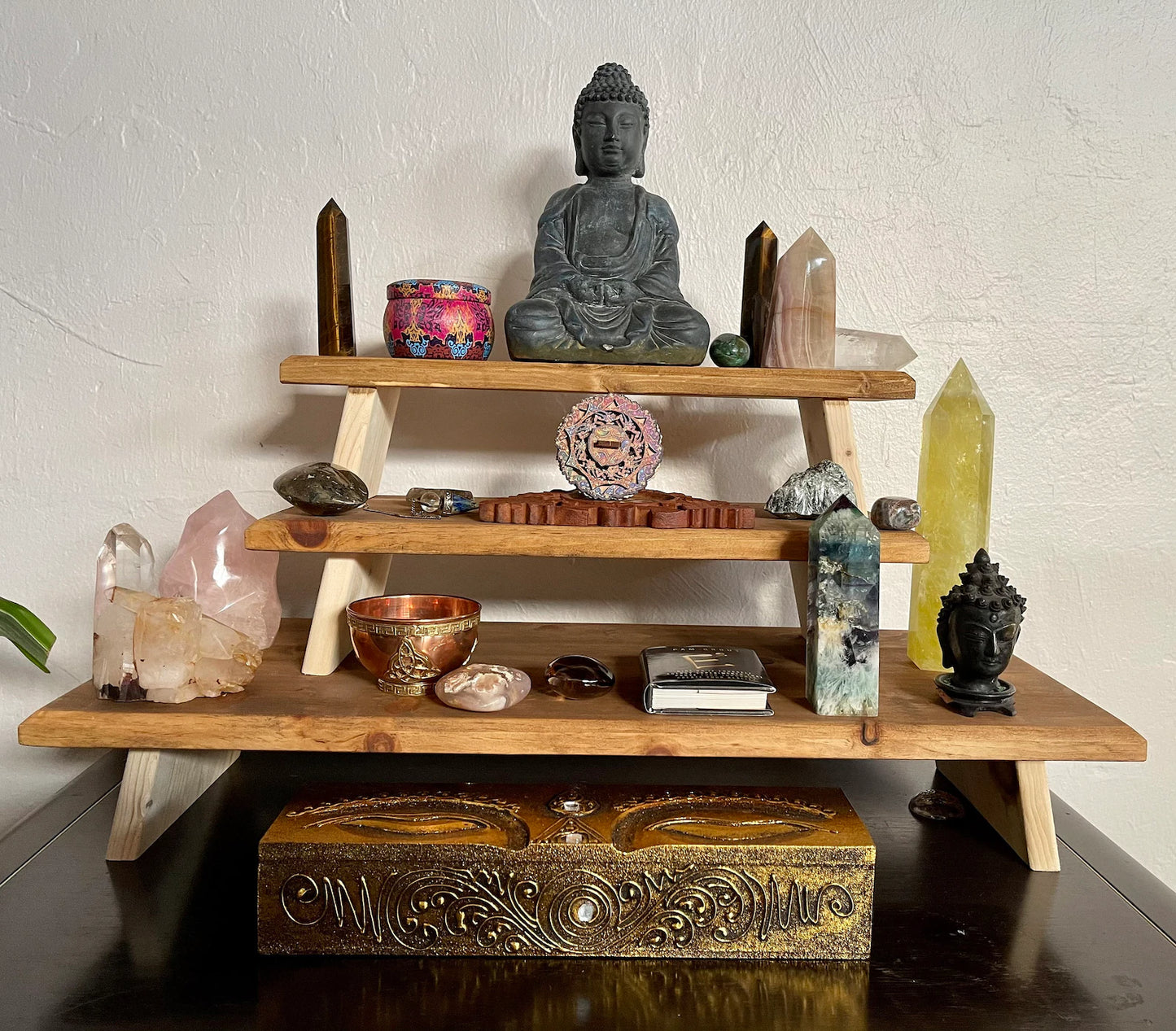 One of a Kind Knotted Boards, Hand Crafted Three Tier Meditation Table Set, Bodhi Home Decor