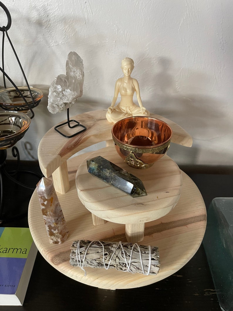 Softly Figured Pine Moon Altar Table Set, Home Decor