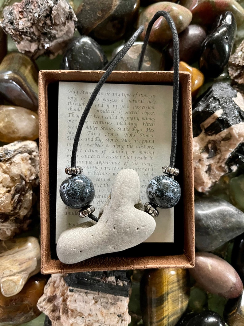 tube stone, hag stone, adder stone, stone necklace, beach necklace, stone pendant, natural beach stone
