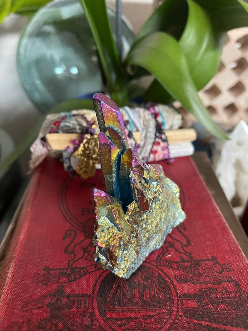 Unique Rainbow Aqua Aura Quartz Crystal Cluster, Crystal Magic