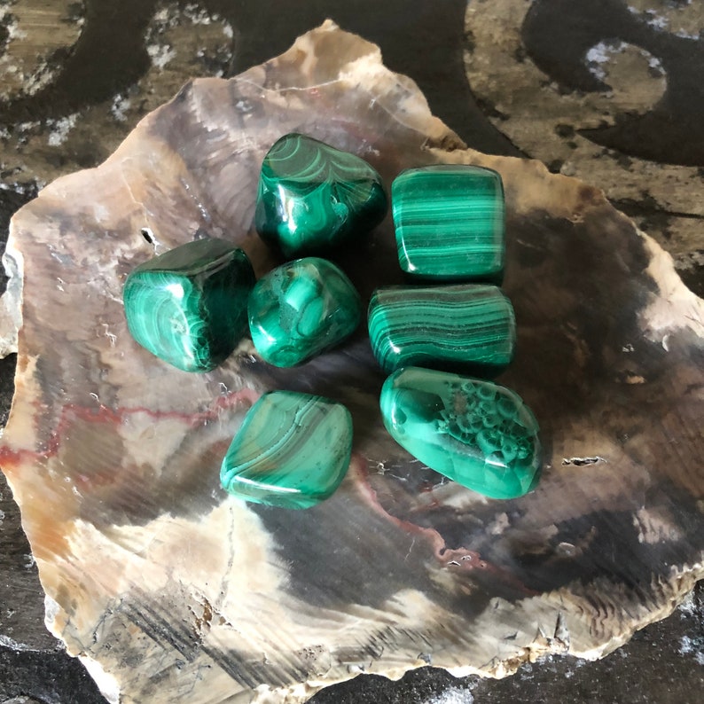 Natural Polished Malachite Crystals, Shy Wolf Charity, Crystal Magic