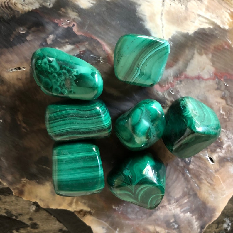 Natural Polished Malachite Crystals, Shy Wolf Charity, Crystal Magic