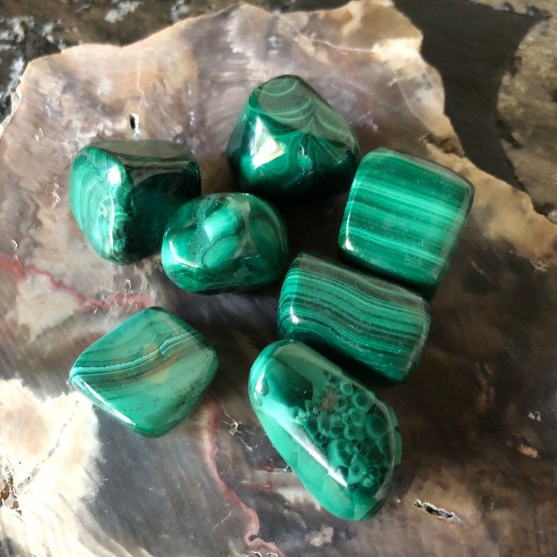 Natural Polished Malachite Crystals, Shy Wolf Charity, Crystal Magic