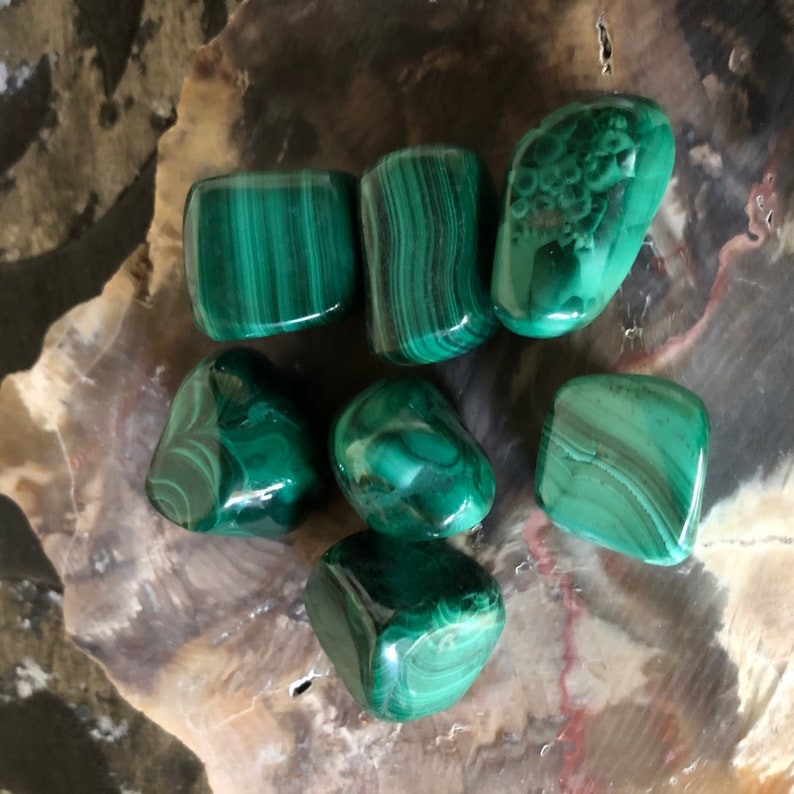 Natural Polished Malachite Crystals, Shy Wolf Charity, Crystal Magic