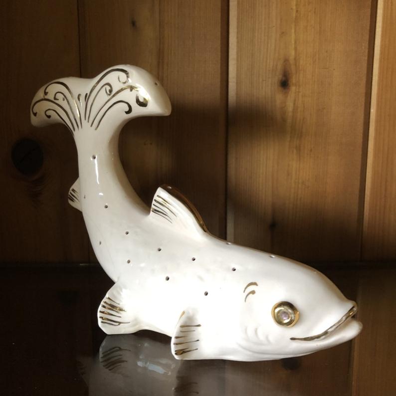 Rare Toothpick Holder, Mid Century Modern Fish, Old World Vintage