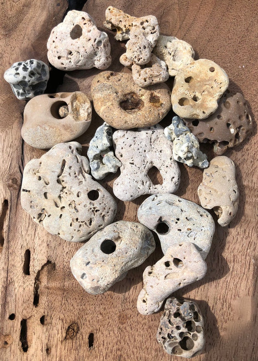 hag stones, crystal magic, beach stones, stone with hole, hex stone, snake eyes, witch stone, island stone
