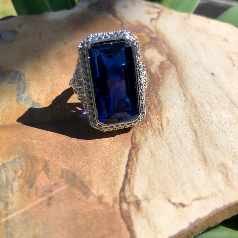 Blue Glass Statement Ring, Boho Jewelry