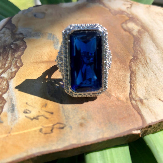 Blue Glass Statement Ring, Boho Jewelry
