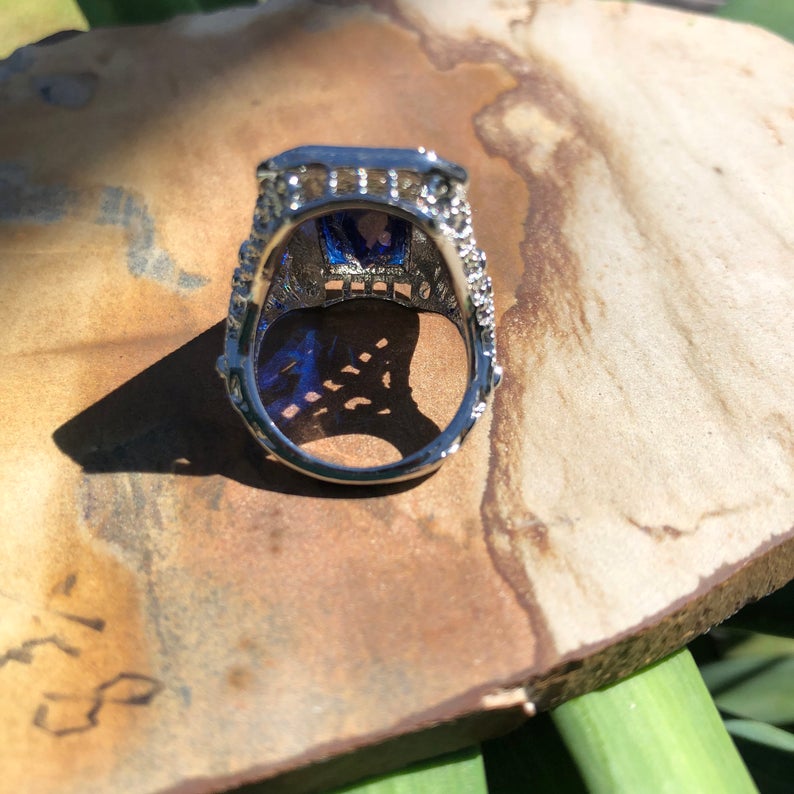 Blue Glass Statement Ring, Boho Jewelry