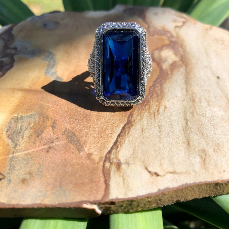 Blue Glass Statement Ring, Boho Jewelry