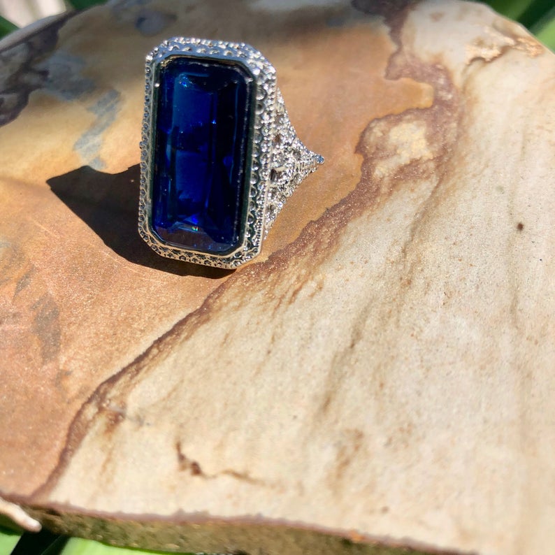 Blue Glass Statement Ring, Boho Jewelry