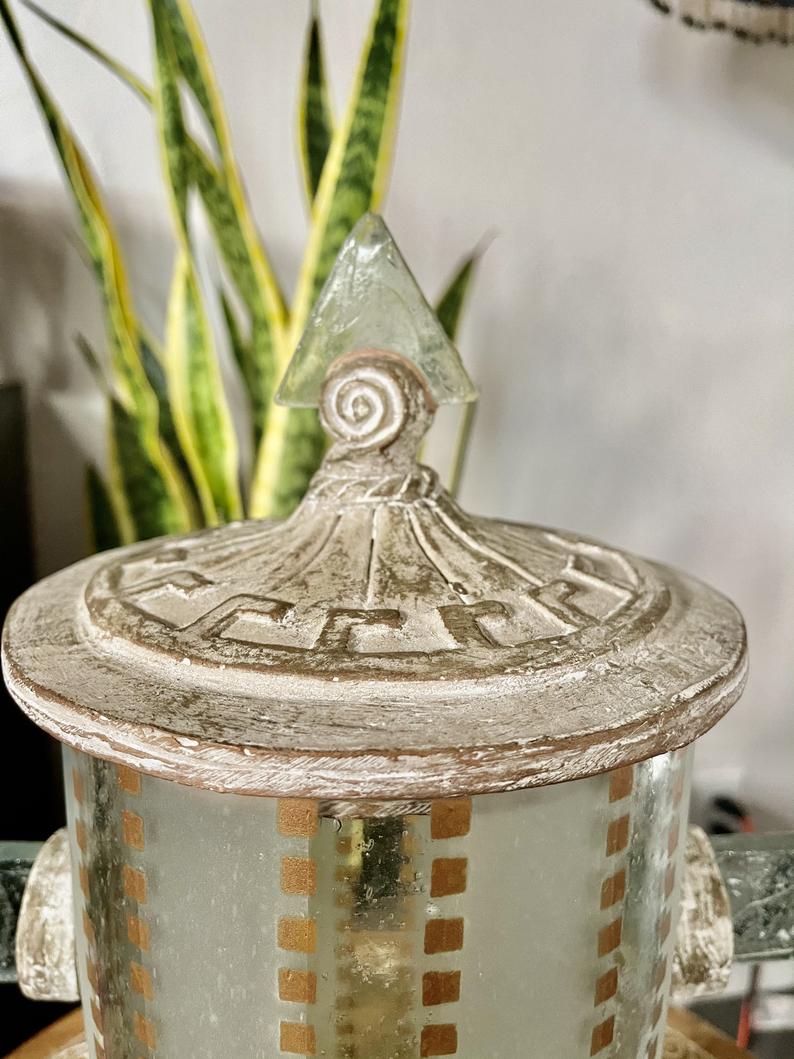 Eclectic Hand Crafted Glass Jar with Triangle Lid, Home Decor
