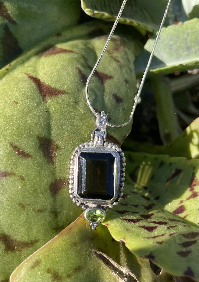 Rich Smoky Quartz Pendant with Peridot, Bodhi Jewelry