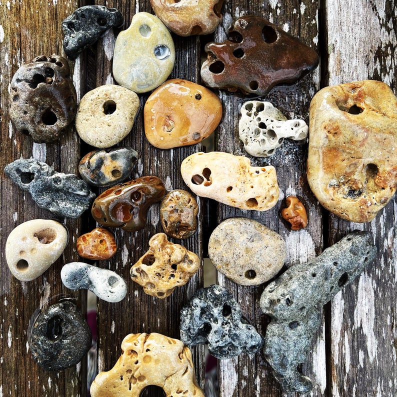 Witches Stones, AdderStones, Hex Stones, SW Florida Hag Stones, Local Stones, Snake Eggs, Fairy Stones, Huge Selection, Hag Stones