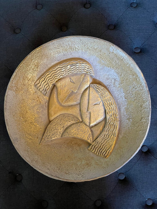 Extremely Rare and Stunning Vintage Jaru Expressionism Cubist Gold Tone Pottery, Large and Heavy Vintage Jaru Centerpiece Bowl, Rare Jaru