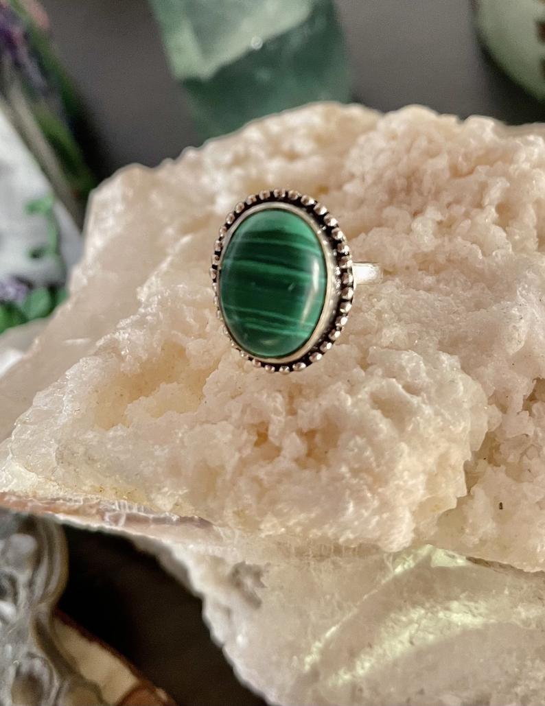 Very Pretty Vintage Malachite Ring, Bodhi Jewelry