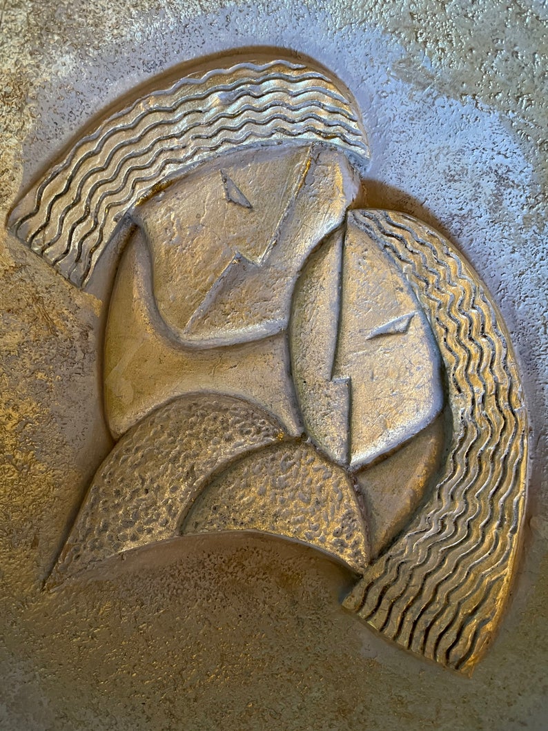 Extremely Rare and Stunning Vintage Jaru Expressionism Cubist Gold Tone Pottery, Old World Vintage