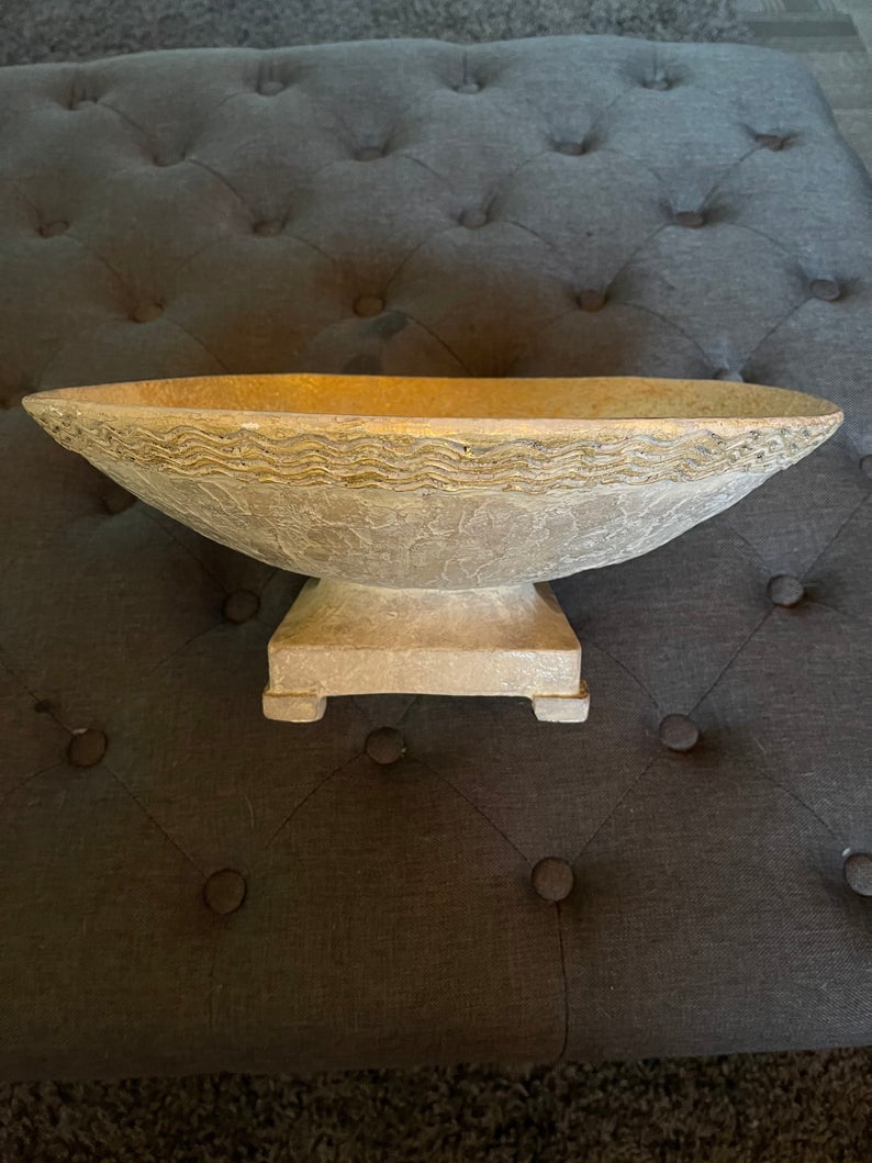Extremely Rare and Stunning Vintage Jaru Expressionism Cubist Gold Tone Pottery, Old World Vintage