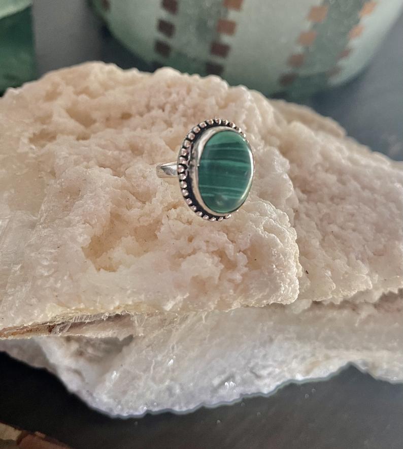 Very Pretty Vintage Malachite Ring, Bodhi Jewelry