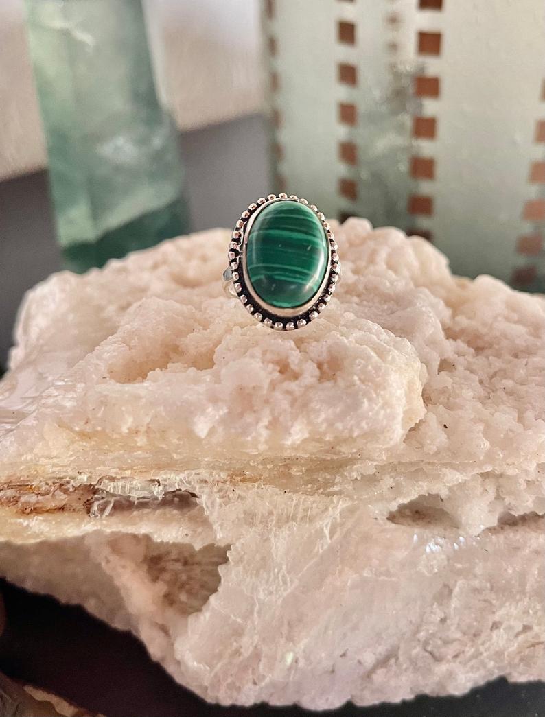Very Pretty Vintage Malachite Ring, Bodhi Jewelry