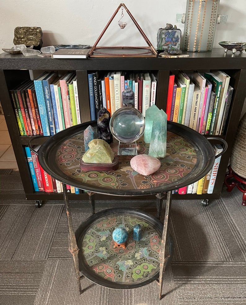 Unique and Rare Vintage Two Tier Round Tray Table, Foldable Table, Old World Vintage