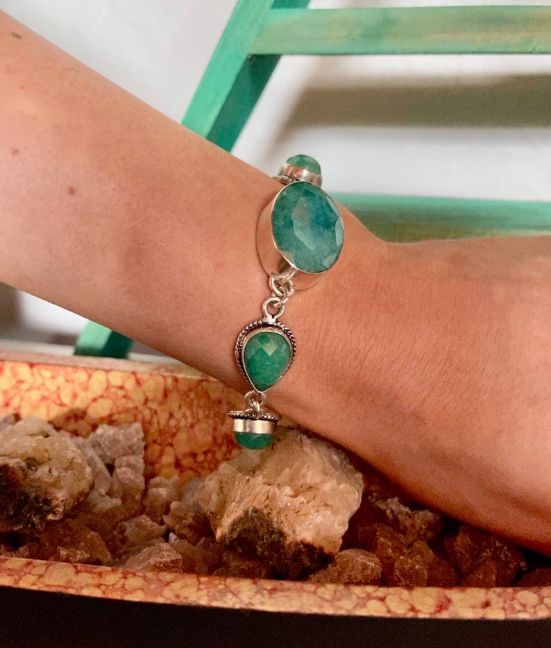 Gorgeous Vintage Emerald Glass Bracelet, Bodhi Jewelry