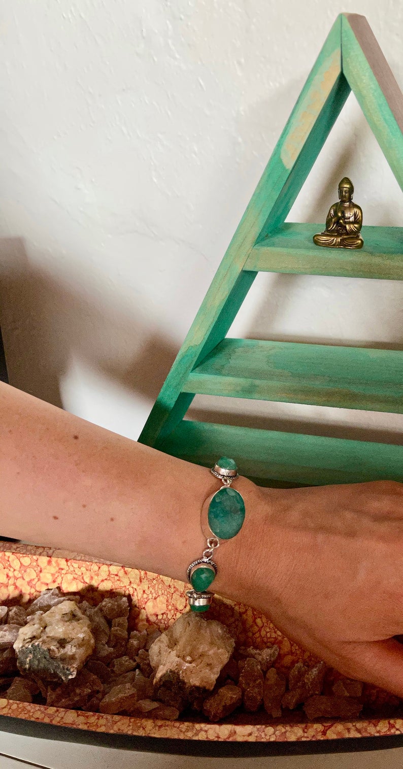 Gorgeous Vintage Emerald Glass Bracelet, Bodhi Jewelry