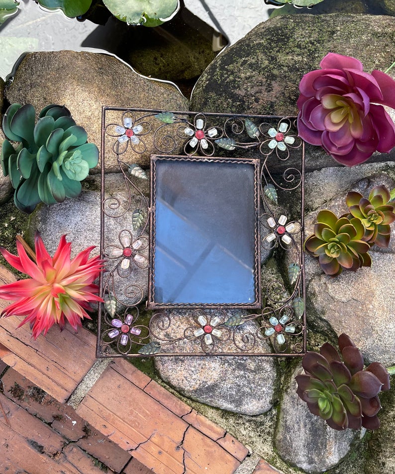 Sweet Vintage Frame with Floral Beads, Old World Vintage