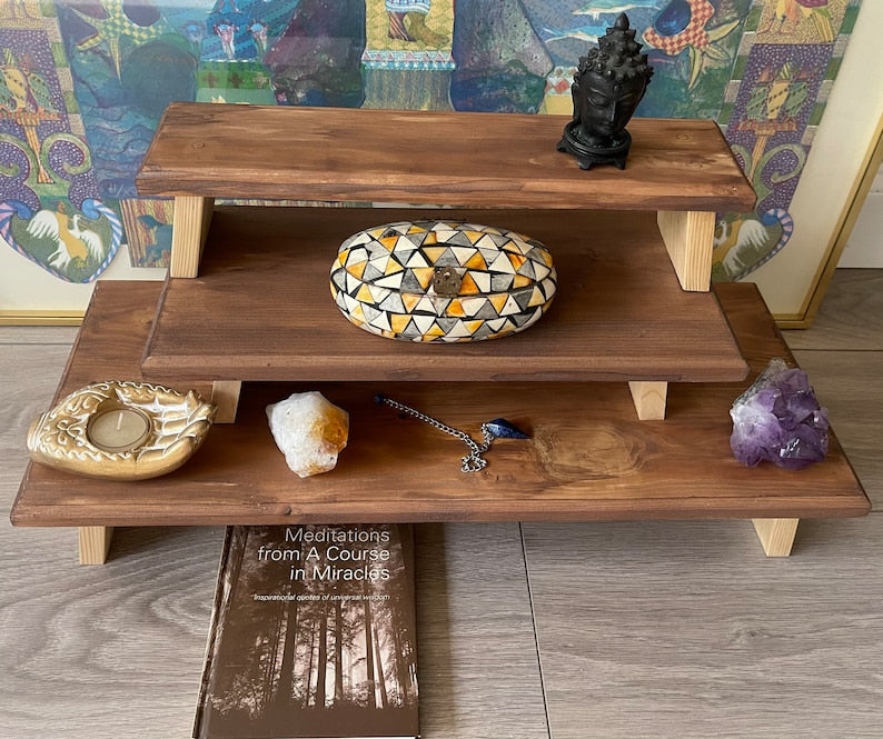 Best Seller, Beautiful Hand Crafted, Hand Stained, Three Tier Meditation Table Set, Home Decor