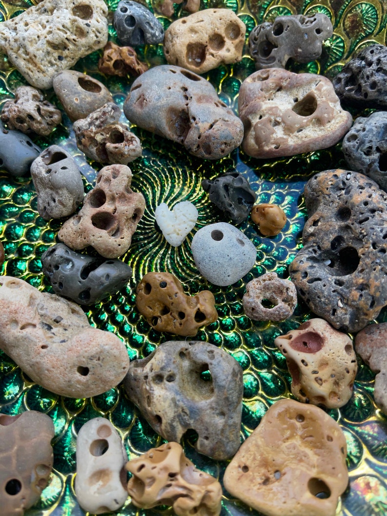 Witches Stones, Hag Stones, Crystal Magic, hex stone, adder stone, island stone, beach stones, stone with hole, fairy stone, snake eyes, island stone