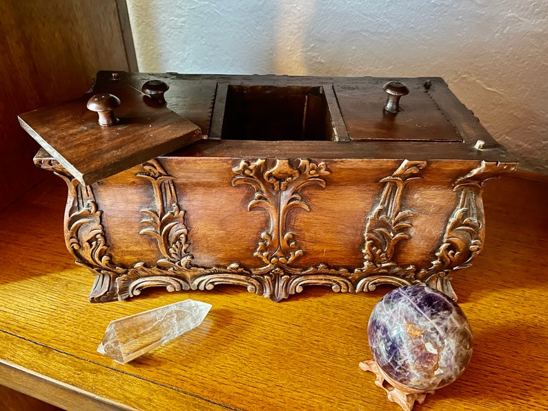 Vintage West Indies Style Wooden Carved Box with Compartments, Old World Vintage