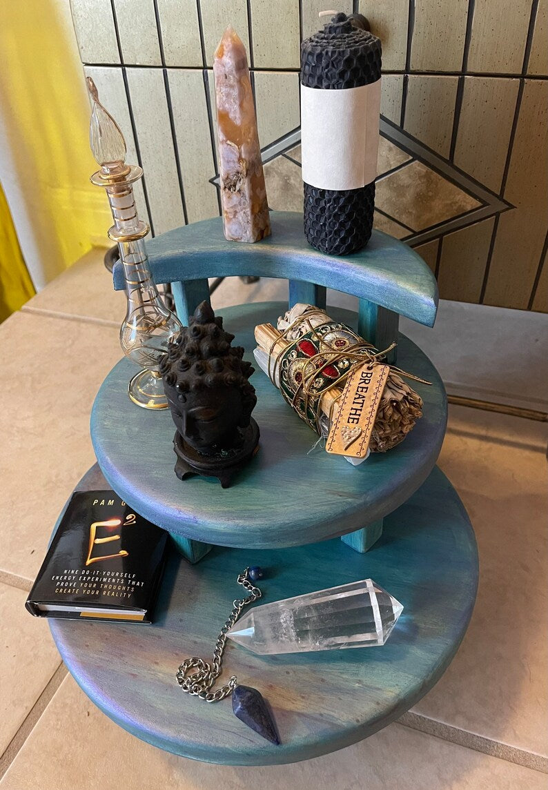 Galaxy Stain Crescent Moon Meditation Tables, Home Decor
