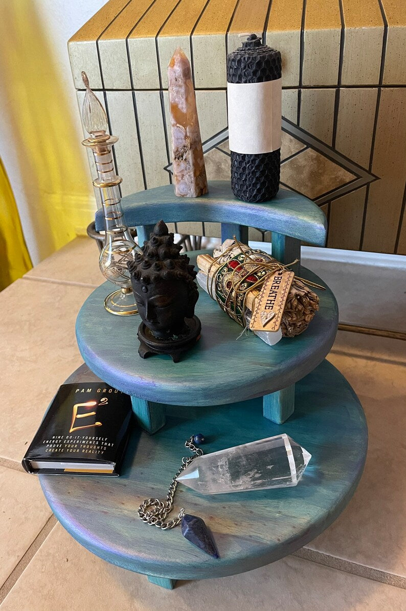 Galaxy Stain Crescent Moon Meditation Tables, Home Decor