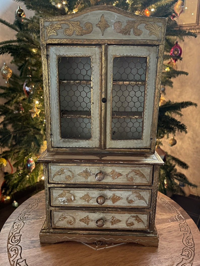 Vintage Italy Shabby Chic Hand Painted Jewelry Cabinet, Old World Vintage