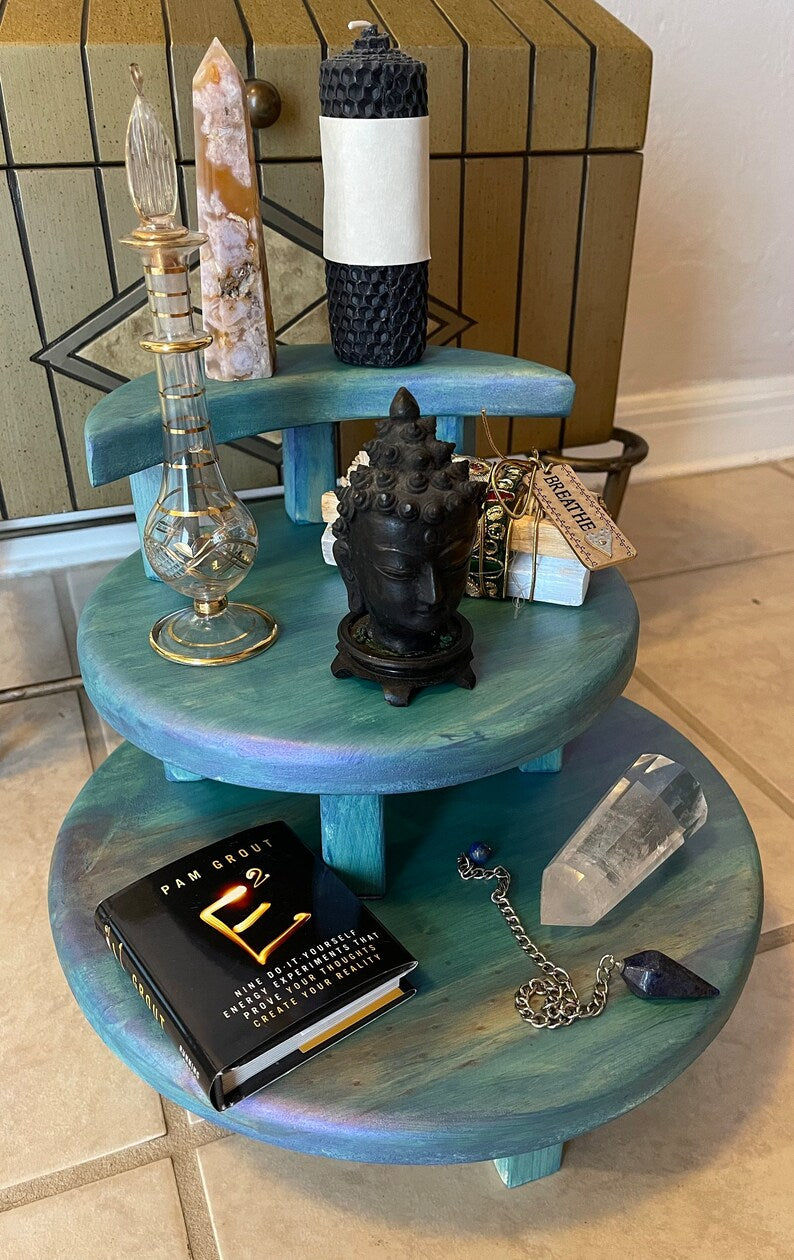 Galaxy Stain Crescent Moon Meditation Tables, Home Decor