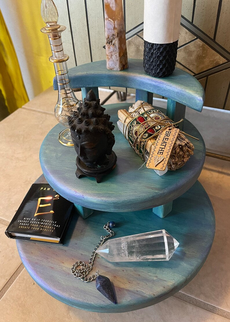 Galaxy Stain Crescent Moon Meditation Tables, Home Decor